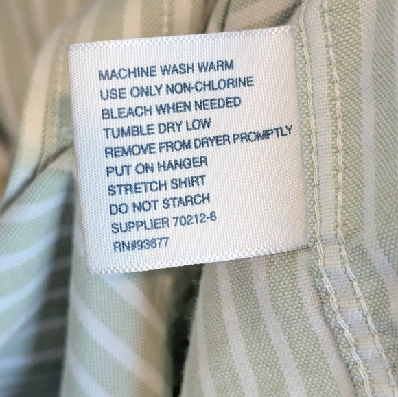 Stafford men's dress shirt wrinkle-free light green and cream stripes size 17 - Picture 4 of 6